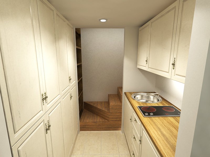Kuchnia w małej kawalerce pod antresolą z sypialnią, zagospodarowanie przestrzeni niewielkiego mieszkania